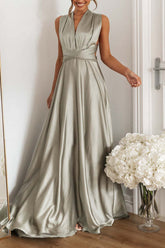 Vestidos de noche elegantes de celebridades con escote en V, espalda descubierta y tirantes finos.